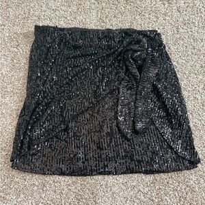 Show Me Your Mumu “Why Knot” Black Sequin Knot Front Mini Skirt